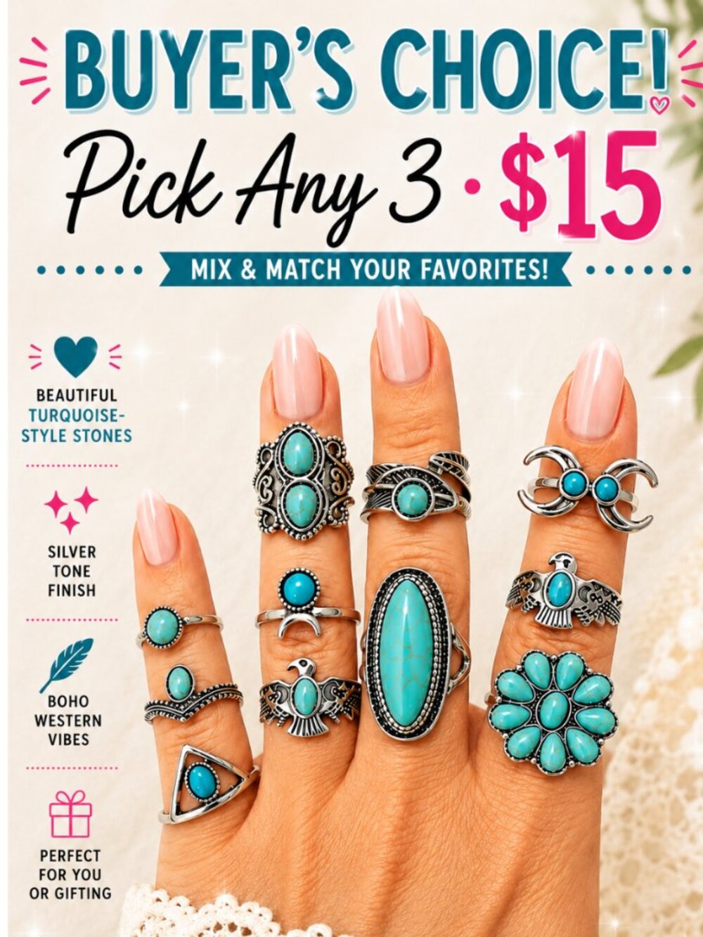 Buyer's Choice! Pick Any 3 Fashion Rings for $15 | Mix & Match